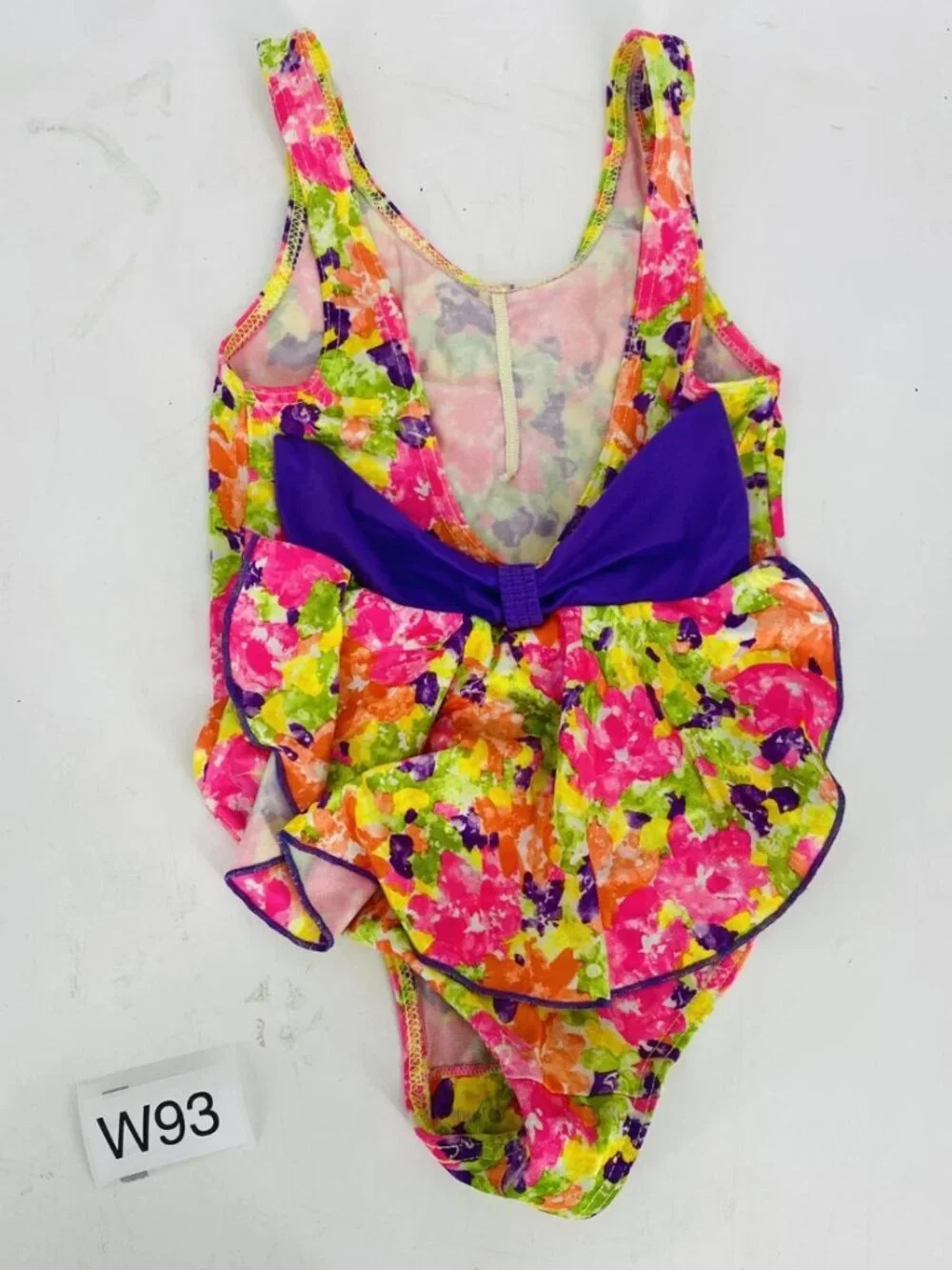 Vintage 1990’s Girl’s Yellow/Pink Low Back Floral One Piece Swimsuit Size 8 USA